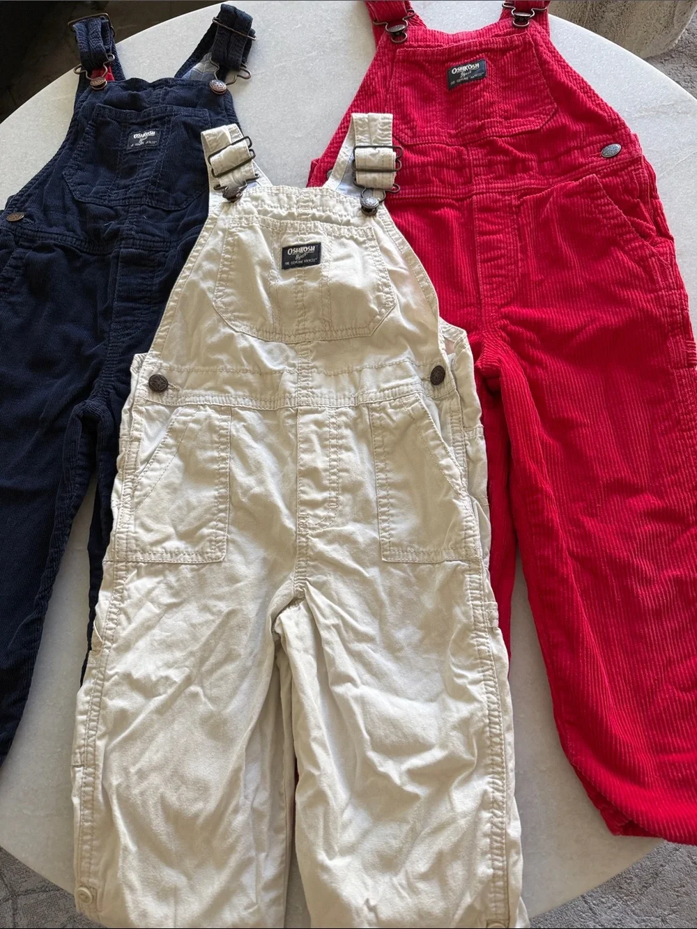 OshKosh B'gosh Kids Corduroy Overalls Trio — Cream, Navy & Red